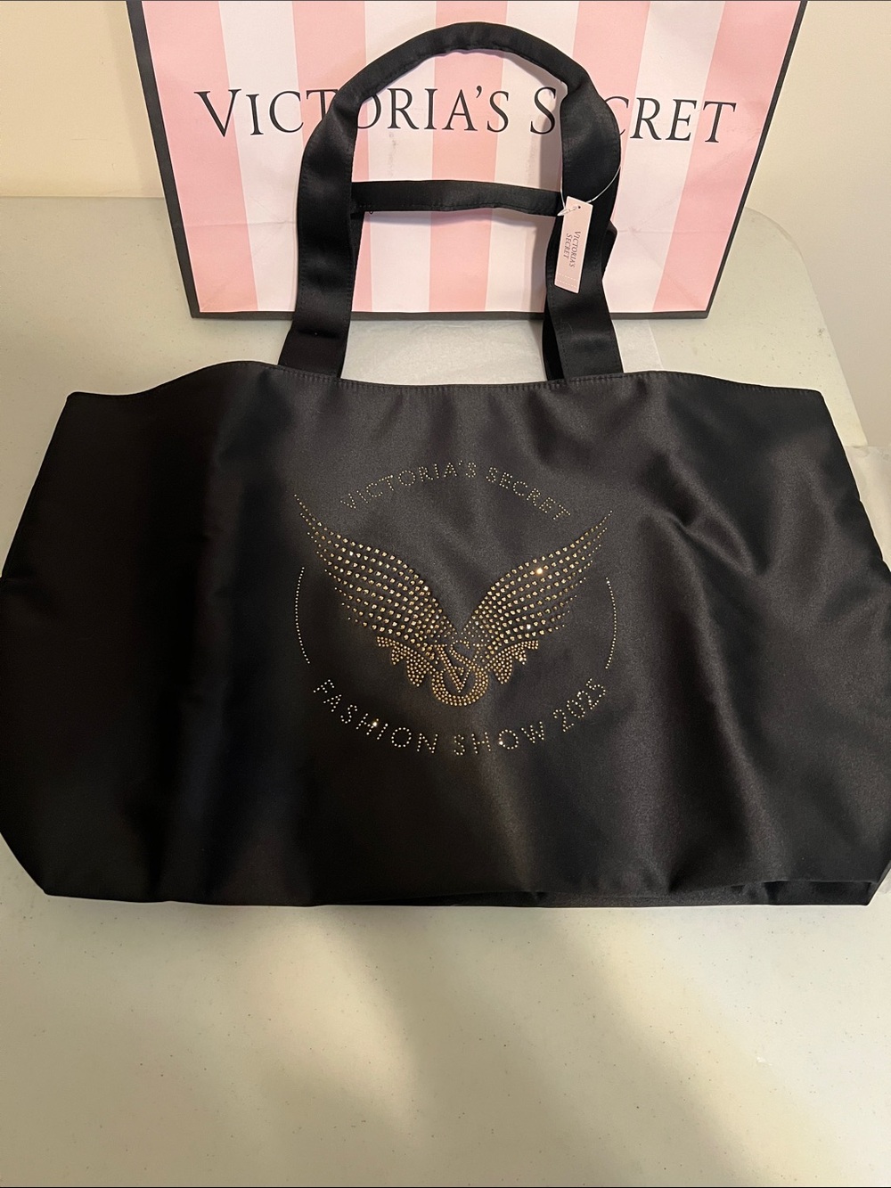 Victoria's Secret Black Tote with Gold Studded Wing Logo